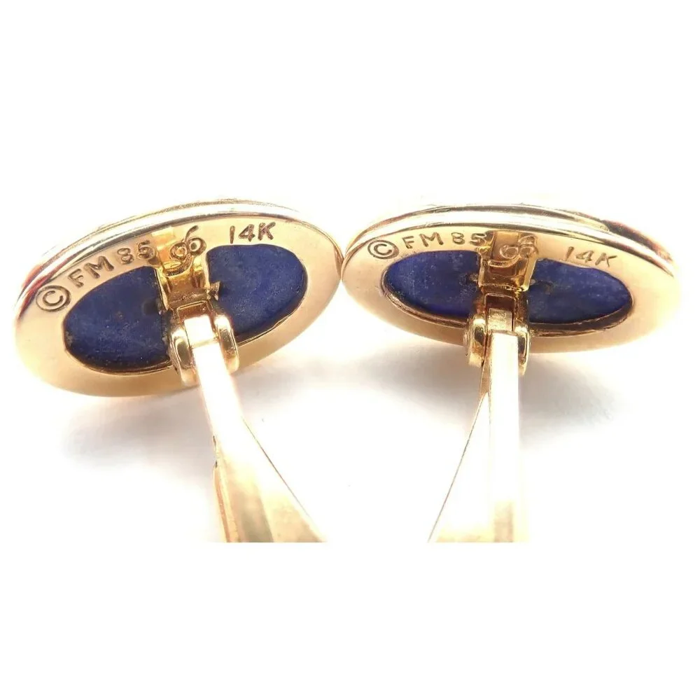 Authentic! Franklin Mint Faberge Imperial Eagle 14k Yellow Gold Lapis Cufflinks